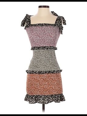 Smocked Tiered Tie-Shoulder Dress in Pink, Gray & Terracotta